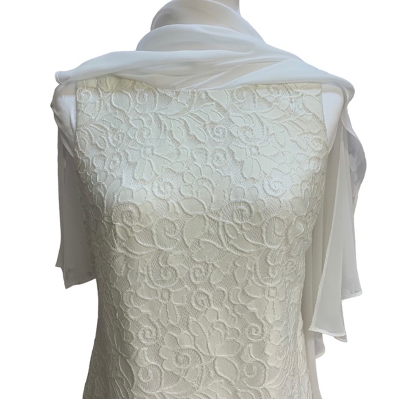 Scarlett white lace sleeveless dress w/attached sheer white chiffon cape.  NWOT. - Picture 12 of 12